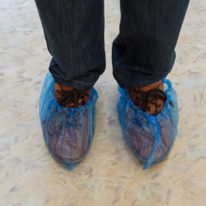 PE plastic shoe covers blue 20 micron - Pinnacle Protection Enterprises