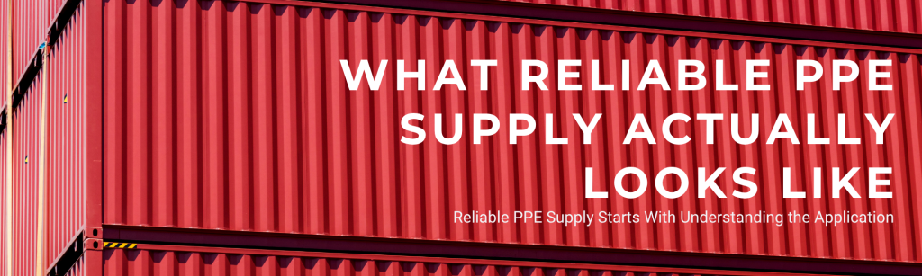 What reliable PPE supply actually looks like: red shipping containers behind the blog title for Pinnacle PPE