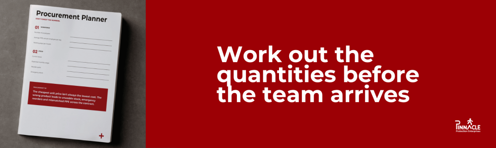 PPE planner page for estimating workforce numbers and stock for a cleaning contract